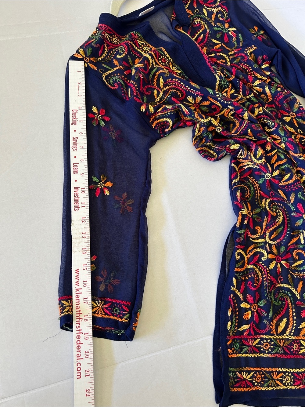 ROYAL MOTA SHEER NAVY BLUE TUNIC IS ADORNED WITH FLORAL & EMBROIDERED SZ 40 - Picture 12 of 12